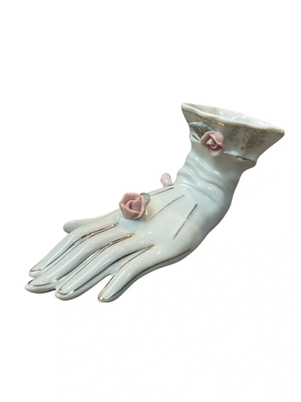 Vintage Porcelain Hand Flower Vase Pink Rose Accents Gloved Hand Bud Vase - Picture 2 of 10